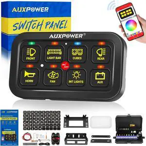 RGB 8 Gang Switch Panel with App Control Turn On/Off Momentary Pulsed Multifunction 12V Switch Panel for Truck Circuit Control Relay System Switch Panel Waterproof for Car Boat Truck RV