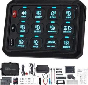 Wireless RGB 12 Gang Switch Panel 5-Level Brightness 8 Colors Universal Circuit Control Relay System Box with Toggle Momentary, Offroad Light Switch Panel Pod for Truck Boat UTV SUV Pickup