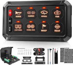 RGB 5 Inch 8 Gang Switch Panel Toggle Momentary Pulsed Multifunction Switch pod Built-in Solid Relay Switch Controller Circuit Control Relay System Box for Truck SUV Offroad Marine