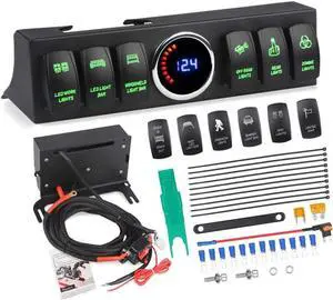 6-Switch Pod Toggle Switch Panel Overhead and Source Control System Box Wiring Harness Kit with 12 Switch Covers & a Switch Clip Remover Compatible with Jeep Wrangle (Green)