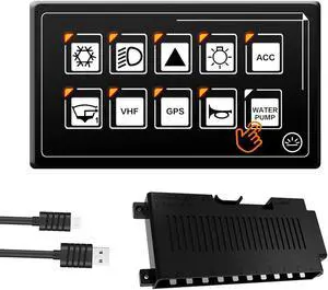 10P Membrane Control Switch Panel with Bluetooth APP Control Built-in PPTC Waterproof Programmable Momentary Button Switch with Backlight LED Module for Auto RV Boat