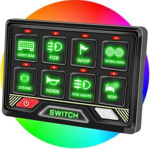 Waterproof Aluminum Switch Panel 8 Gang 80A 4 Inch RGB Led Switch Panel Universal Circuit Control System Relay Box Compatible with RV Car Boat Truck Trailer,2 Years Warranty