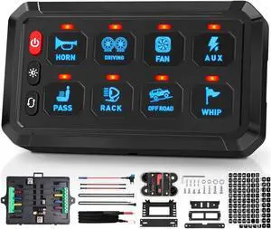 Switch Panel 8 Gang Switch Panel Universal Circuit Control Relay System LED Control Panel Switch Touch Switch Box for Car Truck Boat Marine ATV UTV SUV - Blue