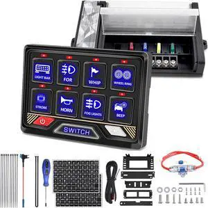 RGB 8 Gang Switch Panel Waterproof Aluminum Led Switch Panel Universal Circuit Control System Relay Box Compatible with UTV ATV RV Car Boat Truck Trailer