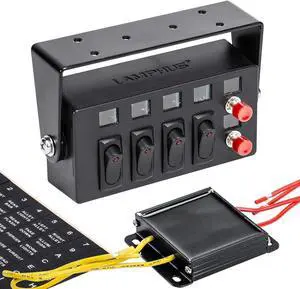 SWBX42 12V Rocker Switch Box [4 x 15A ON/Off] [2 x 5A Momentary] [70 Amp Max.] [Backlit LED] 12 Volt DC SPST Rocker Toggle Switch Panel Box for Auto Automotive Lights Car Marine Boat Truck