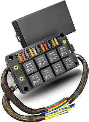 12V Relay Fuse Box with 12 ATC ATO Fuse Holder and 8 Relay Panel for 5 Pin Relays, Fuse Relay Box Kit Fit for Automotive Car Truck Marine Boat