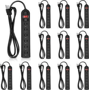 12 Pack Power Strip Bulk 6 Outlet Surge Protector Power Cord Strip 6 ft Electrical Extension Cord with Multiple Outlets Flat Plug Power Strips for Home Office(Black)