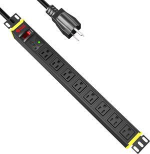 PDU Rack Mount Power Strips, 8 Outlet Power Strip for Network Server Rack Power Strip, 1U Surge Protector 19 Rackmount, 120V/ 15A Power Distribution Unit with 10 Cord Network Rack