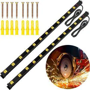 Kanayu 2 Pcs 12 Outlet Long Power Strip Wide Heavy Duty Industrial Power Strip 6 ft Power Cord Work Bench Power Strip, 15A, 125V, 1875W, for Garage Workshop Wall (Yellow and Black)