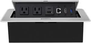 Conference Table Power Hub, Table Pop Up Power Strip Box with Type-C PD 20W Fast Charging Ports, LAN, HDMI(4K) and USB 3.0 for Conference Room Office Desk (Silver)