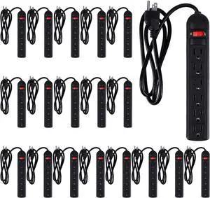 20 Pack 6 Outlet Power Strip Surge Protector 4 ft Cord Low Profile Flat Plug Surge Protector Power Strip for Home Office (Black)