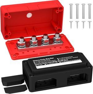 300A Bus Bar 12V DC Waterproof Power Distribution Block with 4 x 3/8" Studs, Heavy Duty Marine Battery Bus Bar Terminal Block 12 Volt for Automotive, Car, Solar Wiring - Positive&Negative