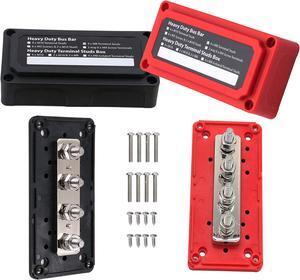 300A Bus Bar Heavy Duty Module Design Power Distribution Block 12V Waterproof Bus bar Box with 4X M8(5/16") Terminal Studs for Battery Marine Automotive RV Car Truck (Black & Red)