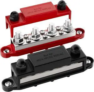 400A Power Distribution Block 12V Bus Bar 4 x 3/8" (M10) Terminal Studs and 6 x #10 Terminal Screws 12 Volt Marine Bus Bar Positive and Negative for Boat Automotive Solar System