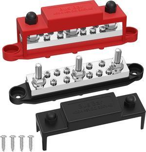 Heavy Duty 400A Bus Bar 12V 48V Power Distribution Block with 3 x 5/16" Studs Marine Bus Bar Terminal Block 12 Volt DC Battery Busbar with Cover - Negative&Positive