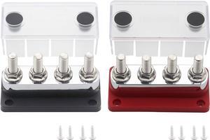 2PCS 600A Bus Bar 3/8" Heavy Duty High Current Power Distribution Block 48 V 4X M10 Module Design Terminal Studs Battery Junction Block for Battery Marine RV Truck12V-48V DC (Black & Red)