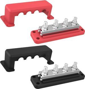 2Pcs 600 A Bus Bar 12 V Power Distribution Block 4 x 3/8"(M10) Terminal Studs,Battery Bus Bar 48 V DC Positive & Negative Battery Terminal Block for Marine Automotive RV Truck