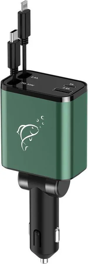 Retractable Car Charger, 70W 4 in 1 Retractable Car Charger with Cord, Fast Car Phone Charger Adapter Compatible with iPhone 16/15/14/13/12/11, Pixel, , Car Charger USB C, Type C, Green(2024)