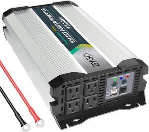 1500W Pure Sine Wave Power Inverter DC 12V to 110V AC Car Interter with 4 AC Outlets, USB and Type C Ports Charger, Inverter for RV Vehicles Travel Camping