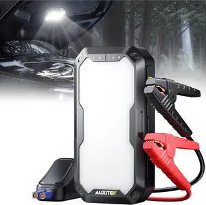 Portable Jump Starter 4000A Car Battery Jump Starter(8L Gas/7L Diesel) 2000LM Camping Light, 12V Jump Box with 4 Modes Working Light and 2 Hook, Portable Charger and Jump Cables