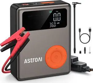 Portable Car Jump Starter with Air Compressor, 150PSI 1750A Car Jumper Starter Battery Pack with Cordless Tire Inflator (7.5 Gas/5.0L Diesel), 12V Jump Box, Large LCD Display, Lights