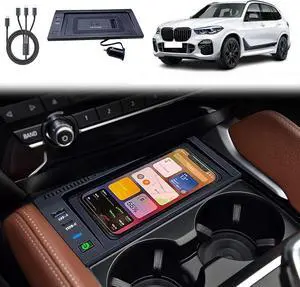 Wireless Car Charger for BMW X5 (2008-2018) / X6 (2008-2019) F15/E70/F16/E71-15W Fast Charging Center Console Accessory Panel for Any Qi-Enabled Phone(2014-2018)