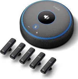 Conference Speaker and Microphone with 5 Wireless Mics, USB Speakerphone with AI Noise Reduction&360° Voice Pickup, Conference Microphone Compatible with Leading Platforms (5 Wireless Mics)
