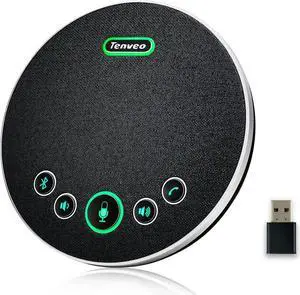 Conference Speaker with Microphone, Bluetooth/Wireless/USB omnidirectional Speakerphone Noise Cancelling Conference Call 360° Pickup for Skype Zoom MicroTeams for 10~12 People Online Meeting