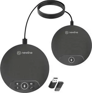 Conference Speaker and Microphone, 2pk Bundle Conference Microphone w/Daisy Chain, 360° Voice Pickup, Noise Reduction, Bluetooth Speakerphone for Large Meetings Team Zoom, NewPie 90