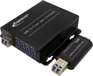 4 Ports USB 3.0/2.0/1.1 Over Fiber Optic Extender to 250 Meters on 2 Core Single-Mode Fiber, USB 3.2 Gen 1 to Optic Fiber, Supports 5 Gbps Speed, Backward Compatible with USB 2.0/1.1