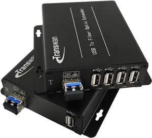 USB 2.0 hub Over Fiber Extender to Max 5 Kilometers SMF Fiber or Max 500 Meters MMF Fiber, Compatible with USB 1.1, Supports Oscilloscope Devices etc