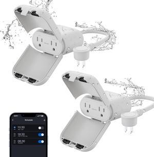 Outdoor Smart Dimmer Plug Waterproof IP66, Smart WiFi Plug with 2 Individually Sockets, Compatible with Alexa & Google Assistant, Outdoor Dimmer for String Lights, UL Listed, 2 Pack, Grey