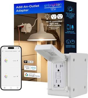 Wi-Fi Add-an-Outlet Light Adapter, Smart Outdoor Outlet with Two GFCI Outlets for Porch Lights, Security Cameras, Holiday Lights, Seasonal Decor, Direct Wire, White, 80750