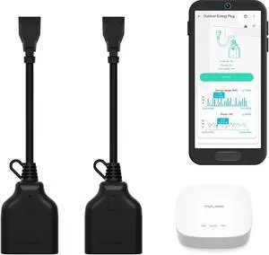 Smart Outdoor Plugs with Energy Monitoring & Hub Kit, Two 1800W 15A Smart Plugs, Compatible with Alexa, Google, IFTTT, 1/4 Mile World's Longest Range
