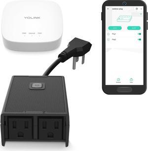 Smart Outdoor Plug YoLink 1/4 Mile World's Longest Range Smart Plug Work w/ Alexa Google Assistant IFTTT Individual Control 2 Outlets IP44 Waterproof for Garden Watering Lighting, YoLink Hub Included