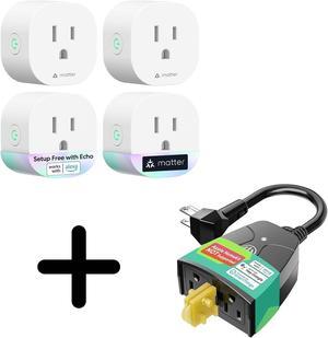 Matter Smart Plug Mini (4 Pack) + meross Outdoor Smart Plug, Outdoor Wi-Fi Outlet with 2 Grounded Outlets, Remote Control, Timer, Waterproof, Compatible with Alexa