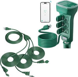 Outdoor Smart Plug, 6 Outlet WiFi Power Stake Light Timer and Outdoor Extension Cord with Multiple Outlets