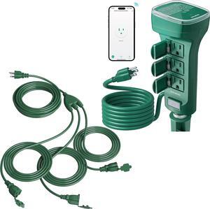 Outdoor Smart Plug, 6 Outlet WiFi Power Stake Light Timer and Outdoor Extension Cord with Multiple Outlets