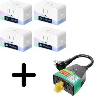 Matter Smart Plug with Energy Monitoring 4 Pack + meross Smart Outdoor Plug, Waterproof WiFi Outdoor Outlet