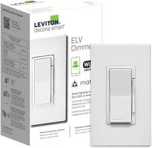 D2ELV Decora Smart ELV/LED, Phase Selectable Dimmer Switch Wi-Fi 2nd Gen, Neutral Wire Required, D2ELV-1BW