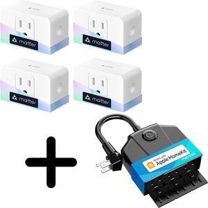 Matter Smart Plug with Energy Monitoring 4 Pack + meross Outdoor Smart Plug, Outdoor Wi-Fi Outlet