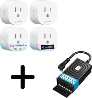 Matter Smart Plug Mini (4 Pack) + meross Smart Outdoor Plug, Waterproof WiFi Outdoor Outlet, Compatible with Apple HomeKit,  Alexa