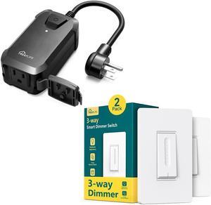Outdoor Smart Dimmer Plug 1Pack+3 Way Smart Dimmer Switch 2Pack