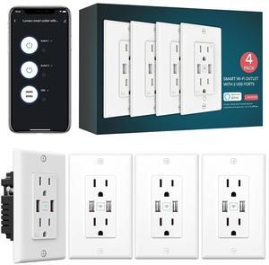 Smart Outlet with USB, Standard Electrical Outlets in Wall Work with Alexa Google Home 15 Amp Outlet ETL FCC, 2.4G WiFi Home Office 4 Pack