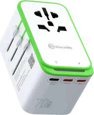 RoamPlug Universal Travel Adapter with 4G WiFi Mobile Hotspot and US 8GB Data, All-in-One International Power Plug Adapter, 4 USB Ports and Max 70W Output for EU UK AUS