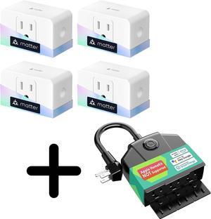 Matter Smart Plug with Energy Monitoring 4 Pack + meross Smart Outdoor Plug, Waterproof WiFi Outdoor Outlet