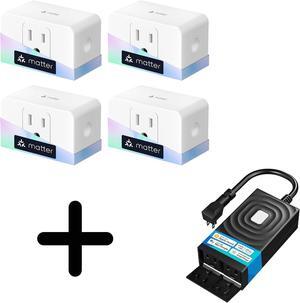 Matter Smart Plug with Energy Monitoring 4 Pack + meross Smart Outdoor Plug, Waterproof WiFi Outdoor Outlet