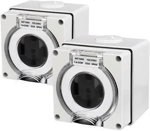 14-50R 125V/250V 50Amp IP66 Power Outlet Box Receptacle, 3 Pole 1 Wire Grounding, Outdoor Weatherproof for Home Generators RVs, Campers, Commercial entrances, ETL Listed (Pack of 2)