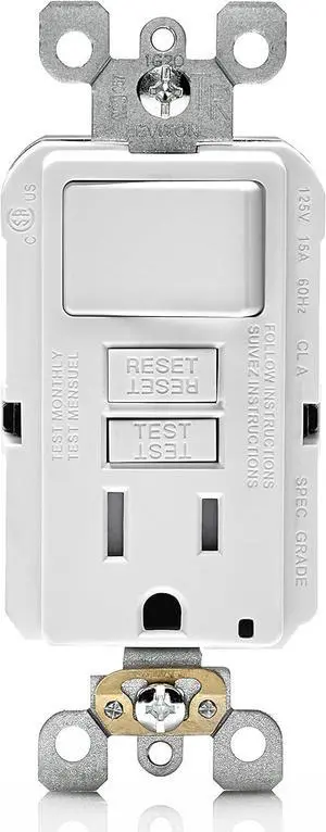 GFSW1-W 15-Amp Self-Test Smartlockpro Slim GFCI Combination Switch Tamper-Resistant Receptacle with LED Indicator, 20-Amp Feed-Through, 3 Pack, White