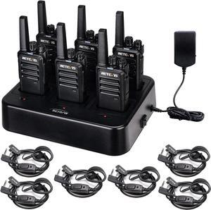 RT68 Walkie Talkies with Earpiece, Portable FRS Two-Way Radios Rechargeable, with 6 Way Multi Unit Charger, Hands Free, Long Range, Rugged 2 Way Radios 6 Pack for Adults School Church